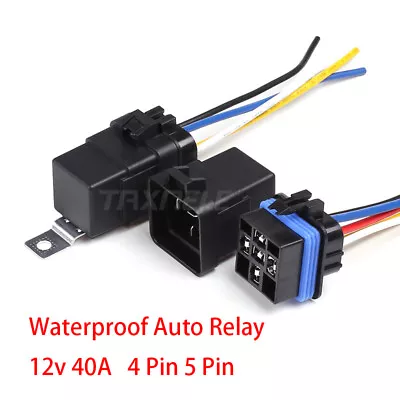 Waterproof Auto Relay 4pin 5pin 40A 12v 24 Car Relay+ Holder 105mm Length Wires  • $8.08