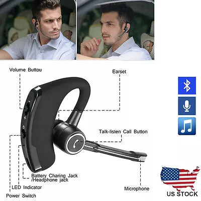 Wireless Bluetooth V4.1 HandsFree Car Kit Headset Music Headphone Voice Earpiece • £13.99