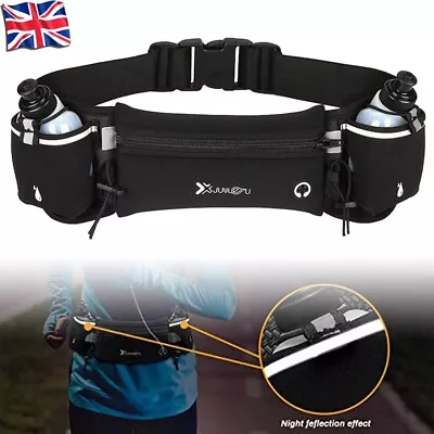 Running Belt With Water Bottle Unisex Sports Jogging Phone Keys Waist Bag Travel • £11.19