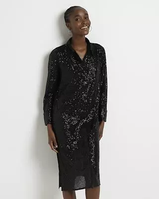 River Island Womens Black Wrap Sequin Dress Size 18 • £22.50