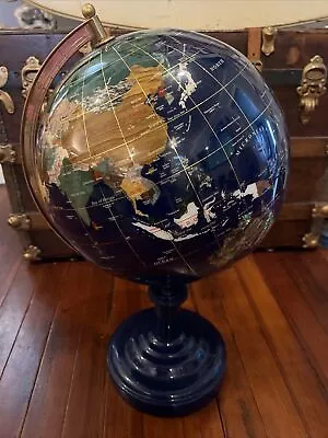 22  Lapis World Globe With Semiprecious Stones And 18k Gold Longitude/Lattitude • $125