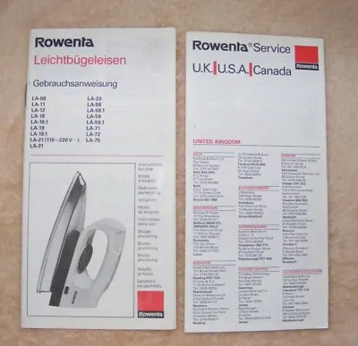 £4.50 • Buy Vintage Rowenta Iron Users Manual Instructions For Use & Service Booklet 