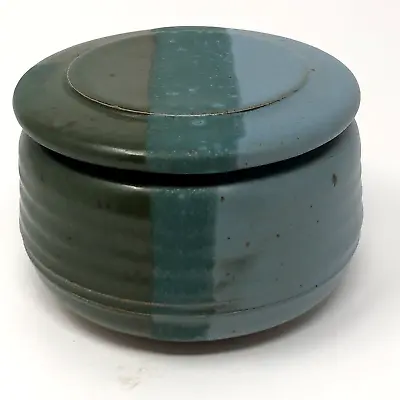 Studio Pottery Butter Bell Crock Keeper Blue Green Matte Speckled Artisan Signed • $19.06