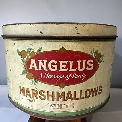 Vintage Angelus Marshmallows Tin 5 Lb Cracker Jack Antique General Store • $129