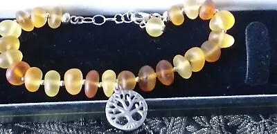 Vintage 1990-s Celtic Sterling Silver Amber Tree Of Life Bracelet - Beautiful! • $78