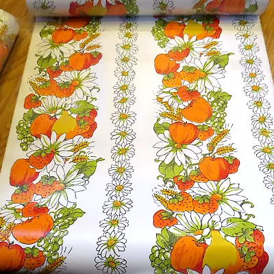 £147.47 • Buy Vintage 1960's 70's Wallpaper X 3 Rolls Fruit Flowers Orange Yellow 42 Feet X 3