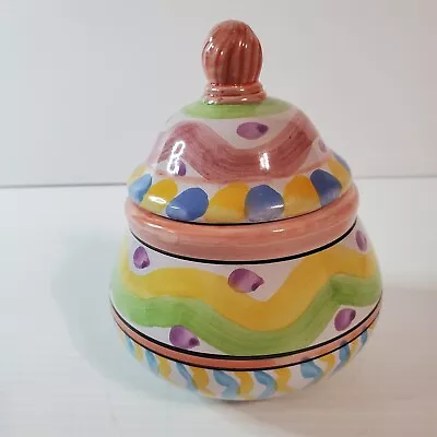 Vintage Whimsical Suger Bowl Cookie Jar Handpainted Spring Colors Ceramic Lided • $29.99