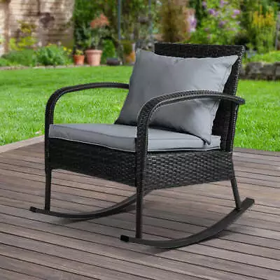 Gardeon Outdoor Furniture Rocking Chair Wicker Garden Patio Lounge Setting Black • $96.23