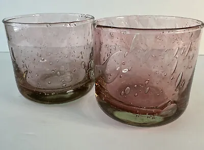 2 Vintage Pink Bubble Cocktail/Juice Glasses Handblown Many Bubbles Unique • $24.95