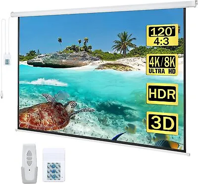 120 Motorized Projector Screen Electric Diagonal Automatic Projection 4:3 HD... • $244.43