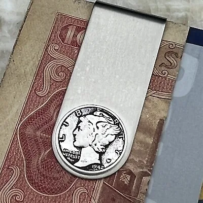 New Money Clip Credit Card Holder W/ Vintage Mercury Dime Coin 90% 900 Silver • $13.99