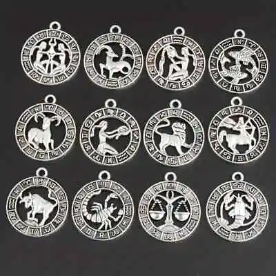 Silver Plated Zodiac Sign Circular Constellation Pendant Charms Bracelet (D11) * • £1.89