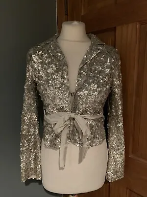 Miss Grant Silver Sequinned Jacket Occasion Party Wedding Size XS 40 • $74.59