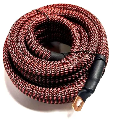 0 Gauge Black/Red Snakeskin Power Gr 100% OFC Copper Cable 1/0 AWG W/TERMINALS • $5.49