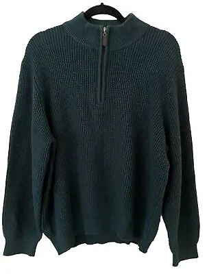 LL Bean Green 1/4 Zip Mock Turtle Neck Long Sleeve Sweater Men’s Size L • $12