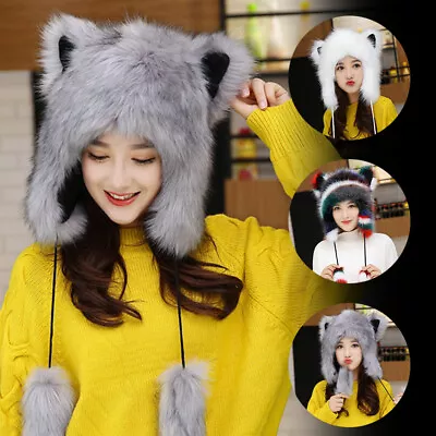 $19.75 • Buy Women Winter Faux Fur Hat Warm Cap Cute Fox Ear Cap Headwarmer Outdoor