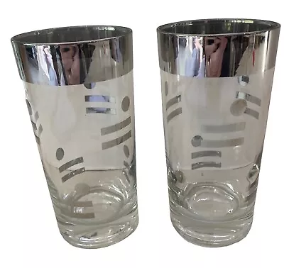 2 Mid-Century Modern Silver Rim Dot Dash Barware Glasses Dorothy Thorpe Style • $22