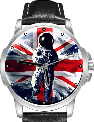 Astronaut In Space With Union Jack Flag Art Stylish Rare Quality Wrist Watch • £31.98