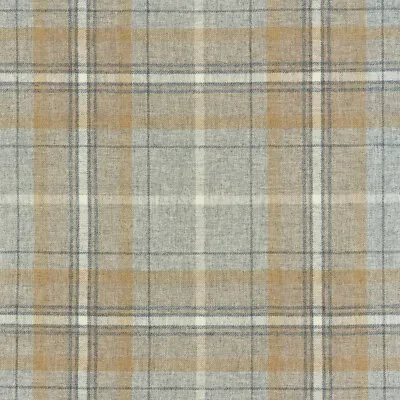 Upholstery Fabric Grampian Faux Wool Curtain Material - Grey Beige Tartan Check • £1.99