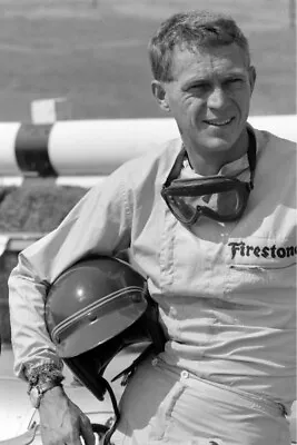 $25.40 • Buy Steve Mcqueen Smiling By Race Track Holding Helmet Iconic Look 18x24 Poster