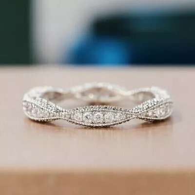 Vintage Twisted Milgrain Wedding Band 14k White Gold Plated Round Moissanite • $132.70