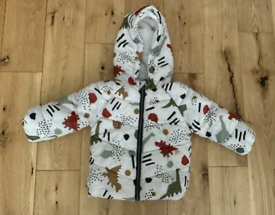 £2.50 • Buy Childs Jacket  Dinosaur Pattern Padded  Cream Fleece Lined   Coat 12-18 Months