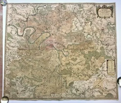 VERY LARGE WALL MAP OF PARIS & ENVIRONS (FRANCE) 1722 By DANET 18TH CENTURY • $1900