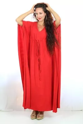 Indian Handmade Red Cotton Kaftan Solid Kaftan Beach Cover Up Party Wear Kaftans • $39.18