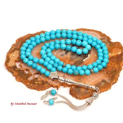 Genuine Turquoise Firuza Stone Islamic Prayer 99 Beads Tasbih Misbaha Masbaha 6m • $34.99