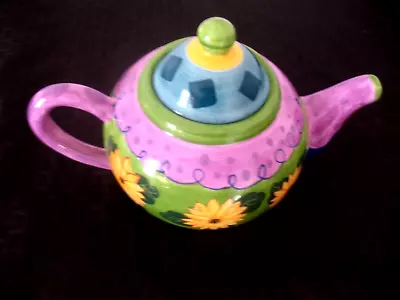 VTG Milson & Louis Hand Painted Ceramic Teapot Floral Design Green/Lavender/Blue • $19.95