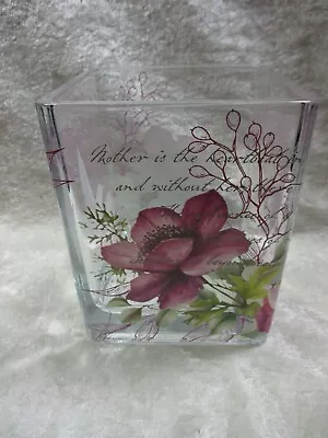 Teleflora Square Glass Vase Mother Is W/Hummingbirds -  4.75  Tall - 4  Square  • $12.95