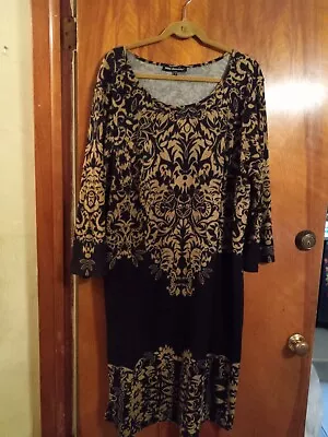 Mlle Gabrielle Plus Size Pullover Long Sleeve Damask Sweater Dress Back/tan  3x • $20