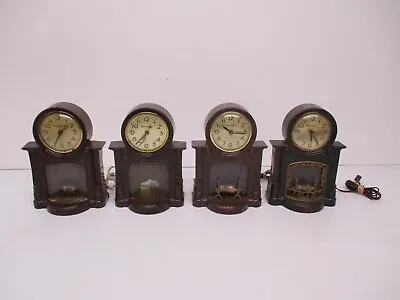 Lot 4 Vtg MasterCrafters Fireplace Motion Light Up Mantle Table Clocks For Parts • $99.95