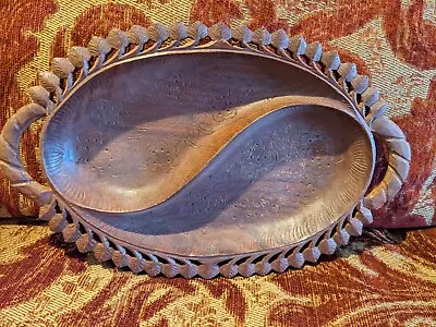 Vintage Wood Carved Ornate Floral Serving Tray With Handles Souvenir India - US • $4.99