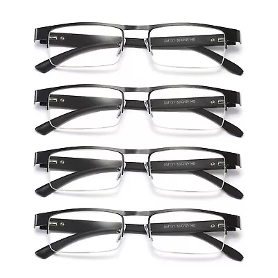 4 Pair Mens Metal Half Frame Rectangle Reading Glasses Spring Hinge Slim Readers • $15.59