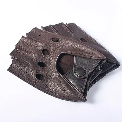 Fashion Fingerless Genuine Leather Men Driving Half Finger Gloves Motorcycle Car • $44.98