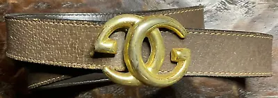 Vintage Authentic Gucci Interlocking GG Gold Tone Buckle Brown Leather Belt • $383.15