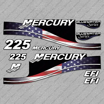 Mercury 225 HP EFI BlueWater USA Flag Edition Outboard Engine Decal Set • $51.29