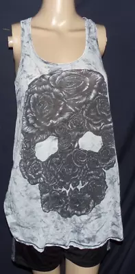 $19.99 • Buy Lauren Moshi Beverly Hills Womens Small Sleeveles Floral Flower Rose Skull Shirt