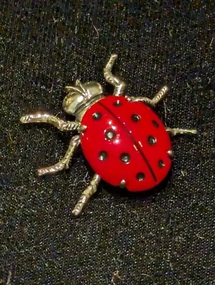 Vintage Beau Sterling Silver 925 Red Glass Cabochon Lady Bug Brooch Pin • $24.99