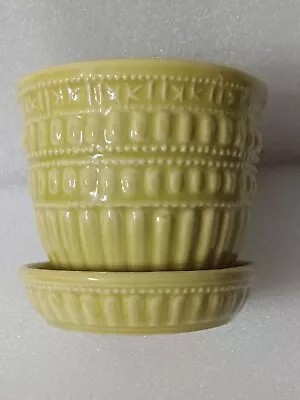 Vintage McCoy USA Pottery Ribbed & Beaded Flower Pot Planter With Saucer • $32.50