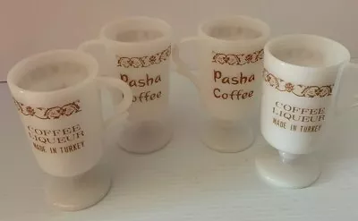 Lot Of 4 Milk Glass Coffee Mugs Pasha Coffee Liqueur Made In Turkey  Pedestal • $22.95