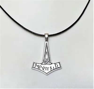 Viking Norse Thor's Hammer Mjolnir Pendant Black Cord Necklace - Protection • £4.75