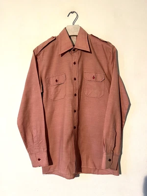 Vintage 70s SAFARI SHIRT Large Red-Pink 41/16 Fitted Dagger Collar Army Military • £37.91