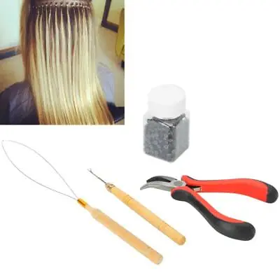 For Micro Ring Loop Hair Extensions Kit + Pliers  500 Silicone Beads Set • £10.56