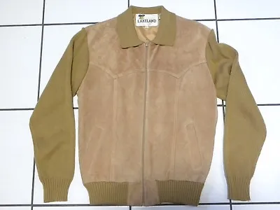 LAKELAND Men's Pigsuede Tan LEATHER Sweater W/ Knit Sleeves MEDIUM Vintage '80's • $35