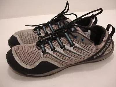 Men's Sz 10 M Merrell Trail Glove Drizzle Barefoot Running Shoes Gray Black Blue • $49.99