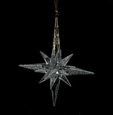 Starburst Christmas Ornament Clear Acrylic Gold Trim Silver Glitter 4.5  Tall • $9.99