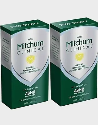 2 X Mitchum Men Clinical Unscented Soft Solid Antiperspirant Deodorant 1.6 Oz • $47.97