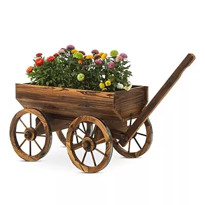 Garden Wagon Decor With Wheels Rustic Flower Potplanters Wagon Indoor Outdoor Ba • $146.73